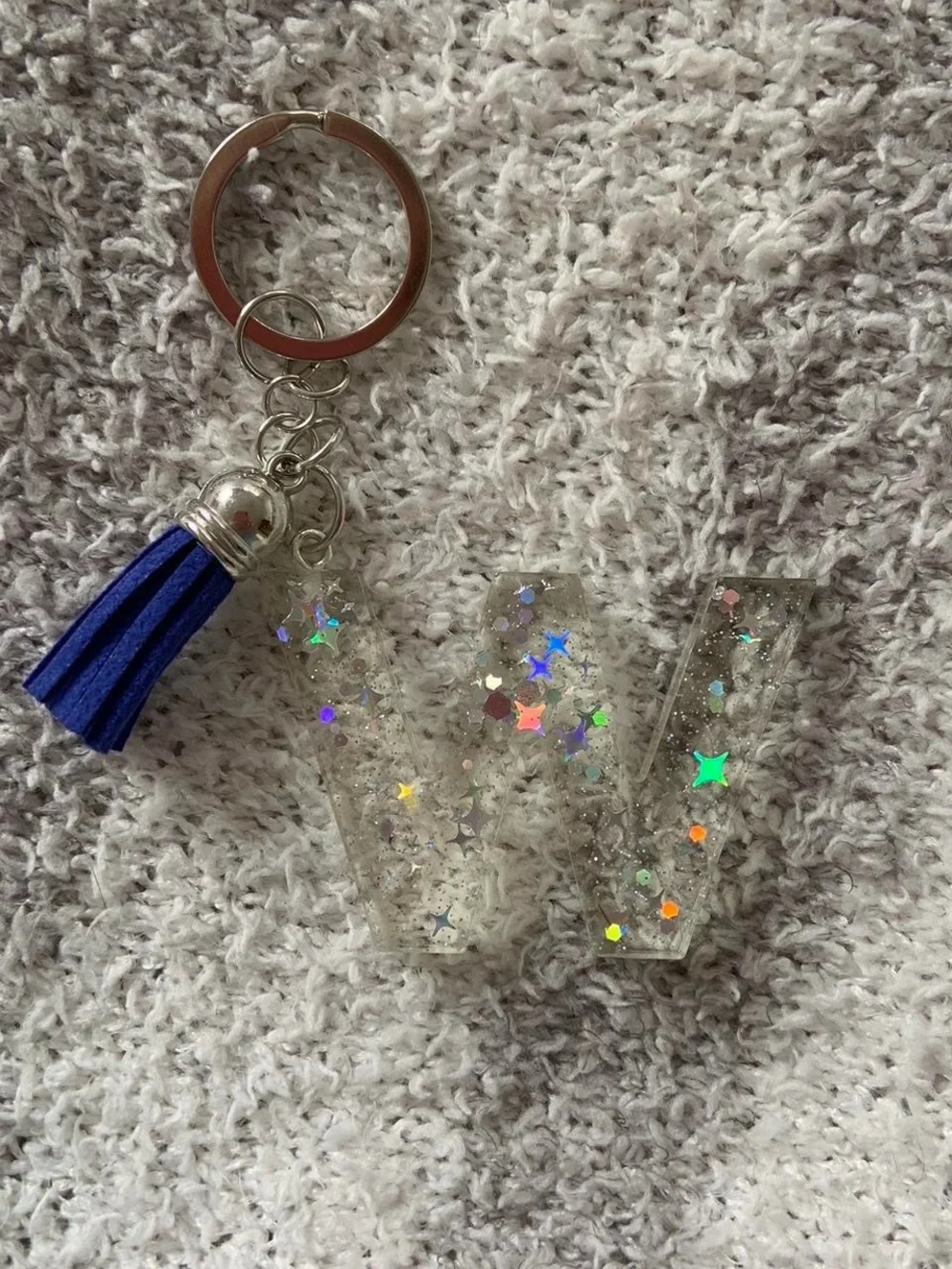 Glitter 'W' Letter Keychain with Tassel
